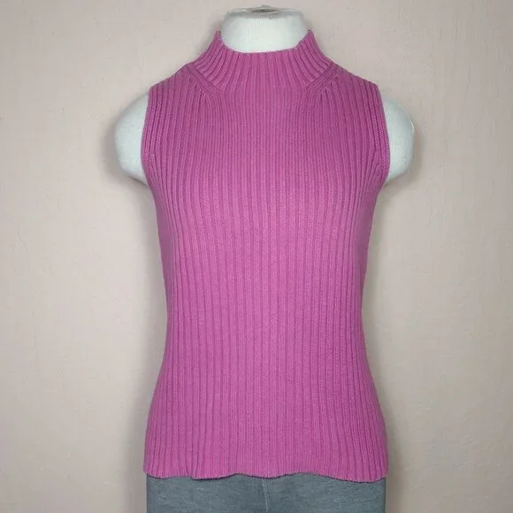 Women's Mock-Neck Cable-Knit Sleeveless Sweater - Picture 2 of 13